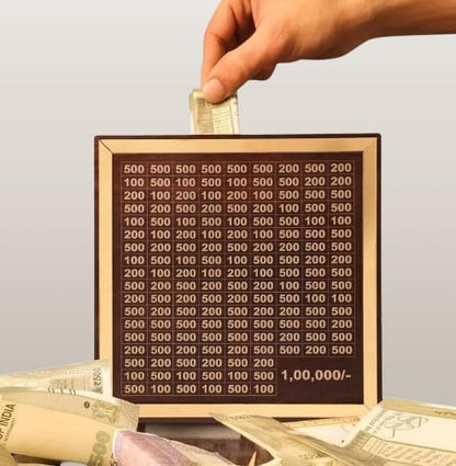 1 Lakh Savings Challenge Box – Wooden Piggy Bank for Kids & Adults