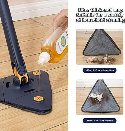 360° Triangle Mop – Blue, Push-Pull Squeeze, Wet & Dry Cleaning