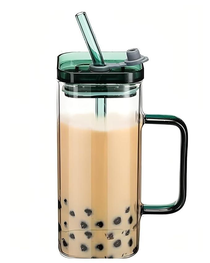 Square Glass with Lid & Straw – Reusable Party Jar (Pack of 1)