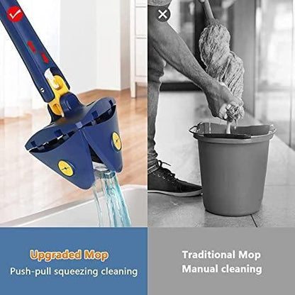 360° Triangle Mop – Blue, Push-Pull Squeeze, Wet & Dry Cleaning