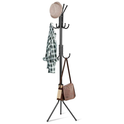 6-Hook Wrought Iron Coat Rack Stand with Shelf for Home