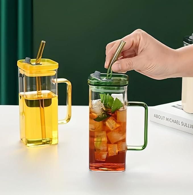 Square Glass with Lid & Straw – Reusable Party Jar (Pack of 1)