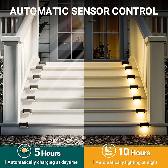 Solar Deck Lights Outdoor – Pack of 8 | Waterproof LED Pathway & Fence Lighting