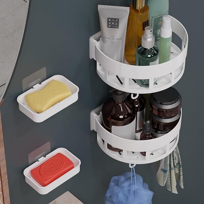 Wall-Mounted Bathroom Shelves with Hooks – Pack of 2