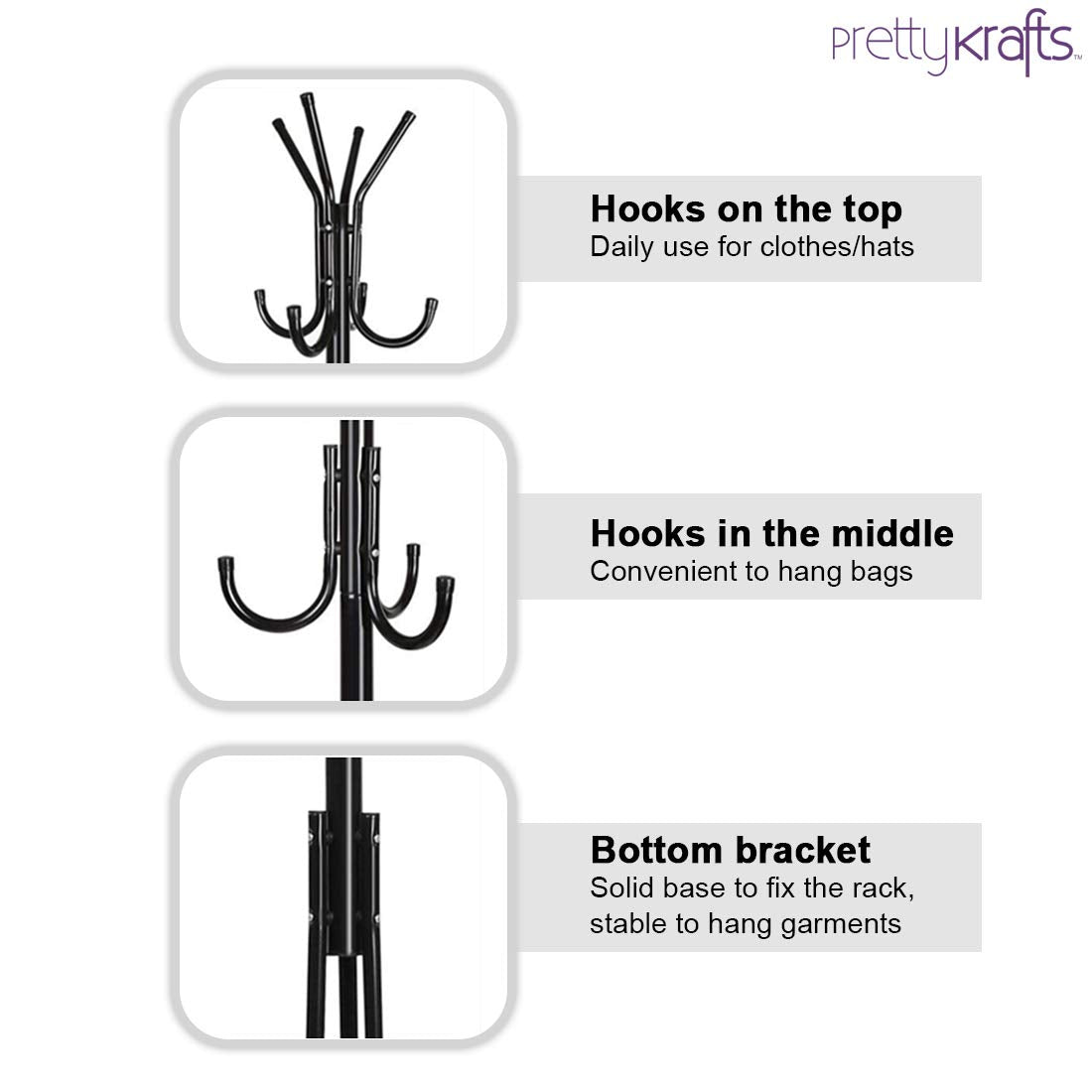 6-Hook Wrought Iron Coat Rack Stand with Shelf for Home