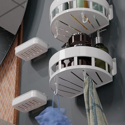 Wall-Mounted Bathroom Shelves with Hooks – Pack of 2